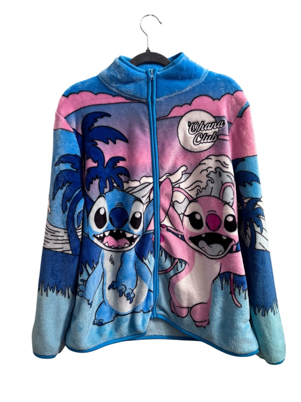 Disney Ohana Club Blue & Pink‎ Stitch & Angel Plush Zip-Up Hoodie